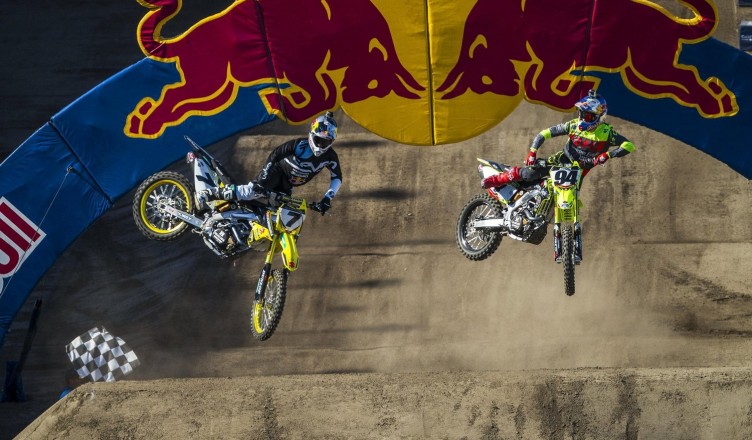 (L-R) Ken Roczen and James Stewart competes at Red Bull Straight Rhythm at Fairplex at Pomona in Pomona, California, USA on 10 October 2015. // Garth Milan/Red Bull Content Pool // VIN: SI201510110064 // Usage for editorial use only // Please go to www.redbullcontentpool.com for further informations. //